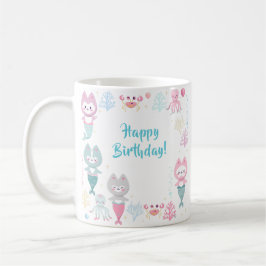 Schöne Tasse mit niedlichen Meerjungfrauen.