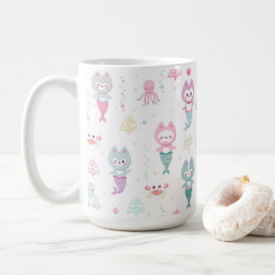 Schöne Tasse mit niedlichen Meerjungfrauen.