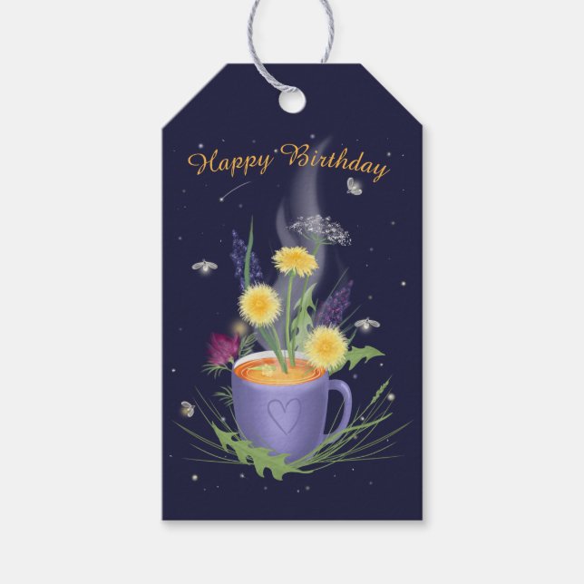 Schöne Tee-Cup Sommerferien Blume Geschenkanhänger (Vorderseite)