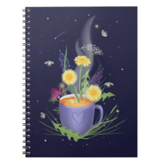 Schöne Tee-Cup und Sommer-Blume-Notebook Notizblock