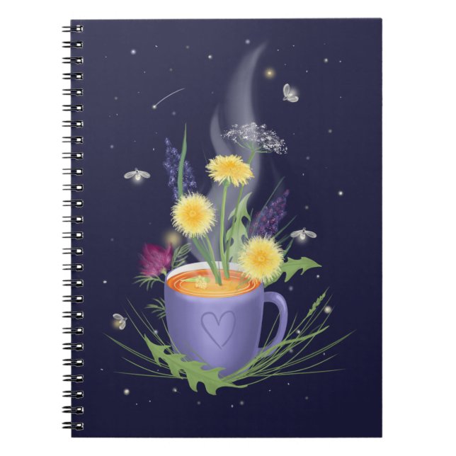 Schöne Tee-Cup und Sommer-Blume-Notebook Notizblock (Vorderseite)