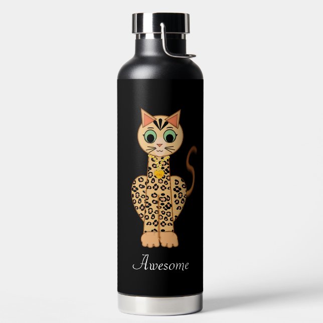 Schöne Tigerkatze auf schwarz Trinkflasche (links)
