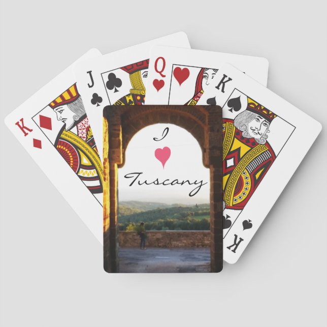 Schöne toskanische Landschaft durch einen Steinbog Spielkarten (Rückseite)