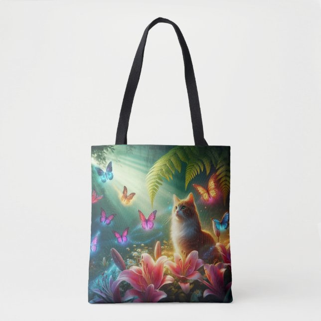 Schöne träumerische Schmetterlinge & Katze Tasche (Vorderseite)