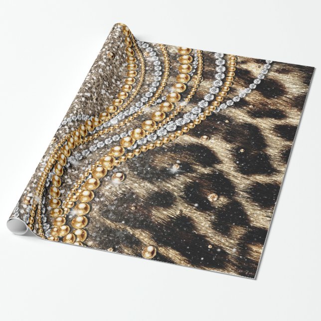 Schöne trendige Leoparden Imitate Tierdruck Geschenkpapier (Ungerollt)