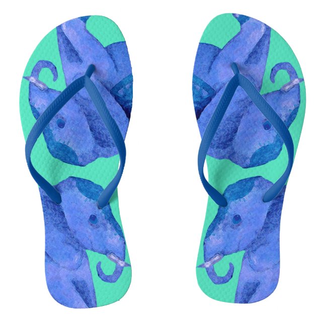 Schöne, trendige und farbenfrohe Blauer Elefanten Flip Flops (Fußbett)