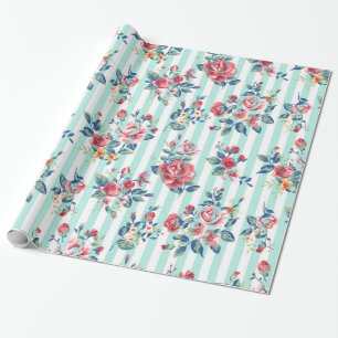 Schöne trendige Vintage Streifen Rose Geschenkpapier