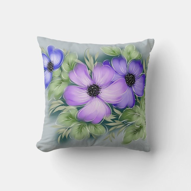Schöne Trendy Hand Painted Floral Kissen (Vorderseite)