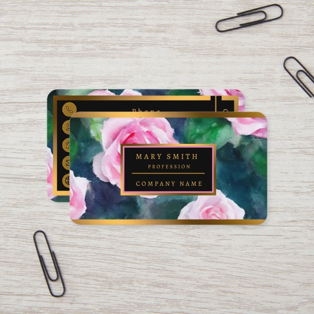 Schöne trendy Wasserfarbe Rosen Sammlung Visitenkarte (Vorderseite/Rückseite Beispiel)