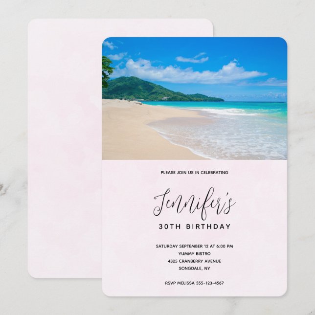 Schöne Tropical Destination Strand Geburtstag Einladung (Vorne/Hinten)