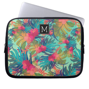 Schöne tropische Blätter Mit Monogramm Laptopschutzhülle