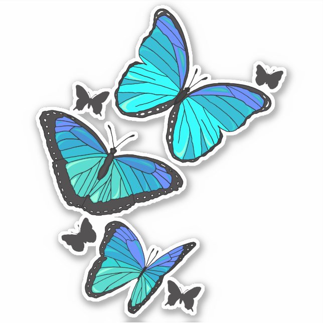 Schöne tropische blaue Schmetterlinge im Flug Aufkleber (Vorderseite)