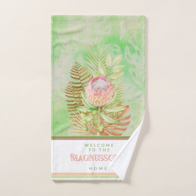 Schöne tropische Blume auf Batik-Grün Gewohnheit Handtuch (Handtuch)