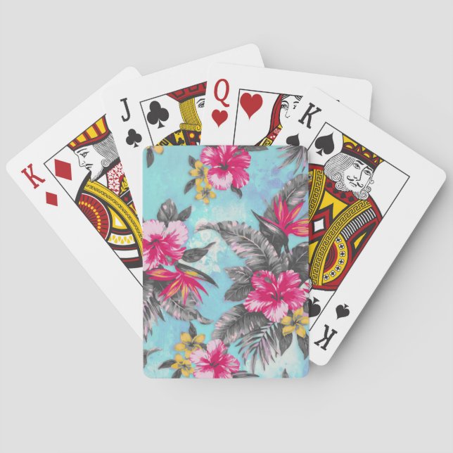 Schöne tropische Blumenfarben Wasserfarben Spielkarten (Rückseite)
