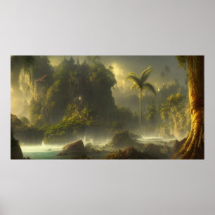 Schöne tropische Dschungelpalmen und Fluss 2 Poster