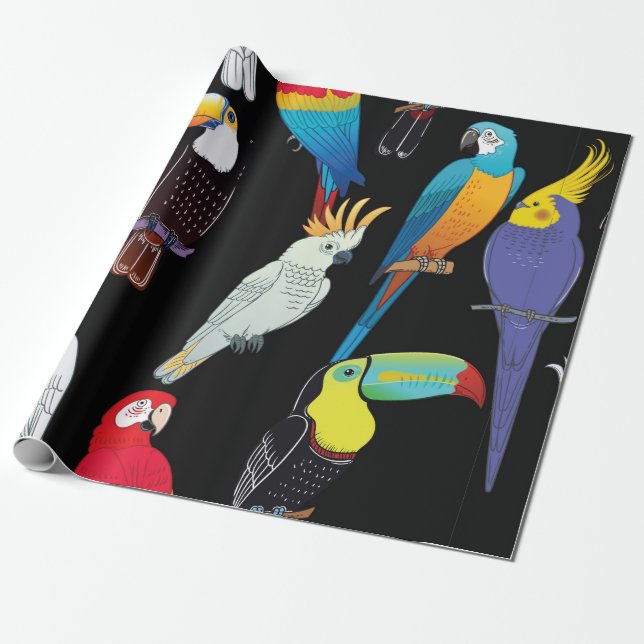 Schöne tropische exotische Papageienvögel. Vintage Geschenkpapier (Ungerollt)