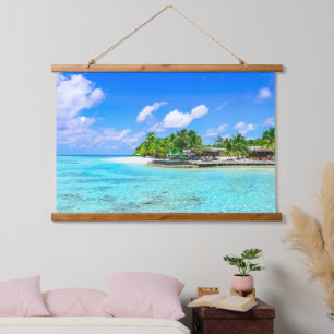 Schöne tropische Insel-Strand-Hängematte-Tapete Wandteppich Mit Holzrahmen