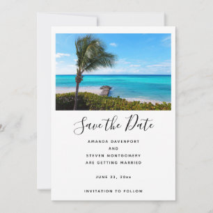 Schöne tropische Strand-Breezy-Palmbaum-Hochzeit Save The Date