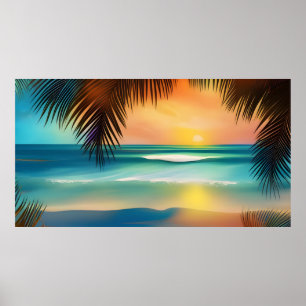 Schöne tropische Strand Sand Ozean Palmen Poster