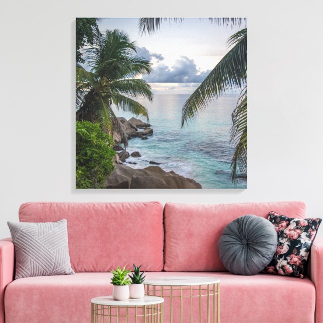 Schöne Tropische Szene Ocean Palm Trecks Felsen Leinwanddruck (Insitu (Wohnzimmer))