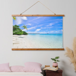 Schöne tropische weiße Sandstrand Wandteppich Mit Holzrahmen