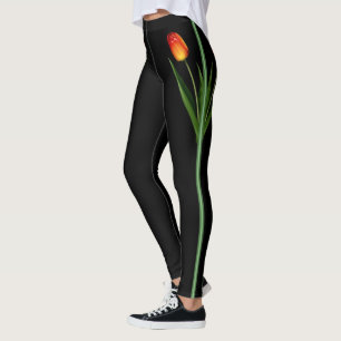 Schöne Tulip-Blume auf schwarz Leggings