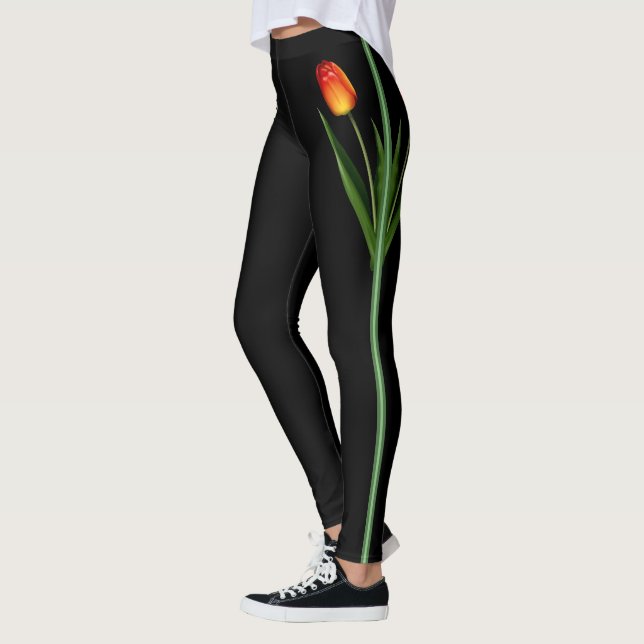 Schöne Tulip-Blume auf schwarz Leggings (Links)