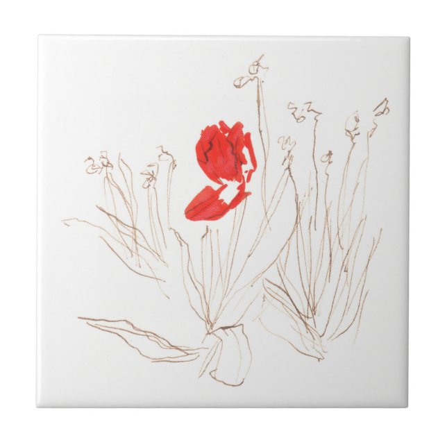 Schöne Tulpe im Wind und Regen Fliese (Vorderseite)