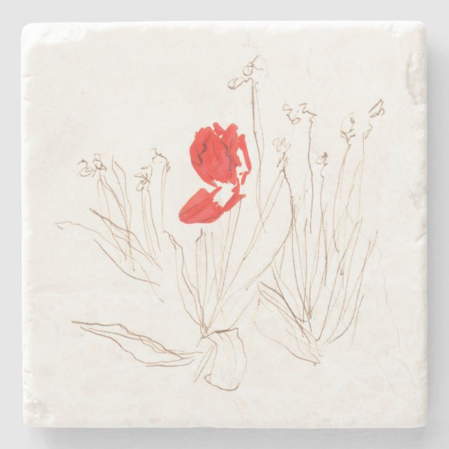 Schöne Tulpe im Wind und Regen Steinuntersetzer (Vorderseite)