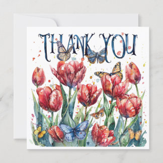 Schöne Tulpen und Schmetterlinge. Dankeschön-Karte Dankeskarte