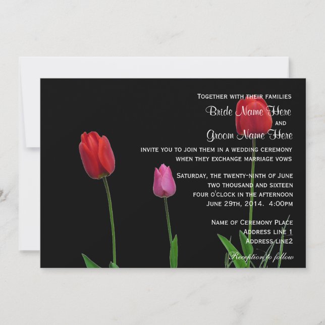Schöne Tulpenhochzeit in Rot und lila Blume Einladung (Vorderseite)