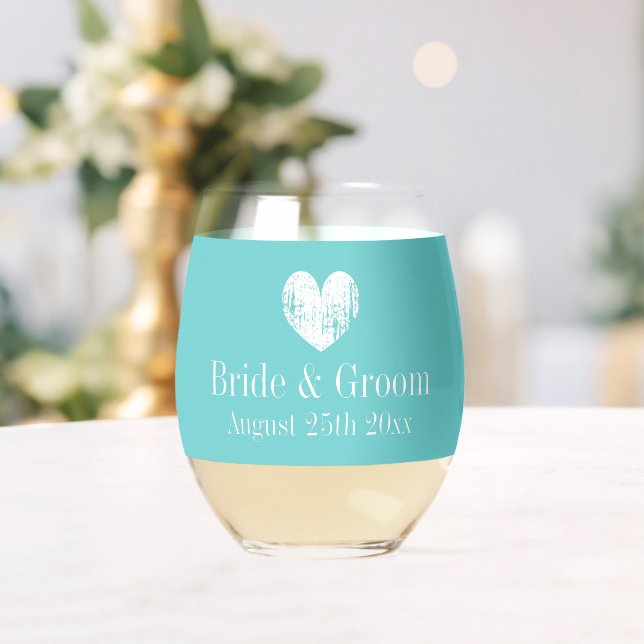 Schöne türkisblaue Hochzeitswein-Brille Weinglas Ohne Stiel (Insitu (Hochzeit))