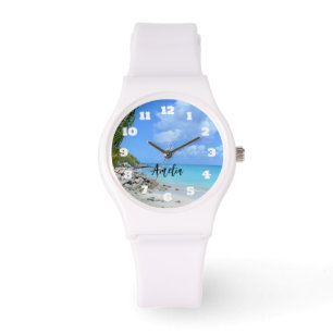 Schöne türkisfarbene tropische Strand Armbanduhr