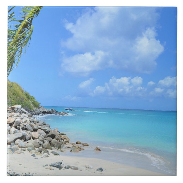 Schöne türkisfarbene tropische Strand Fliese (Vorderseite)