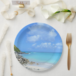 Schöne türkisfarbene tropische Strand Pappteller