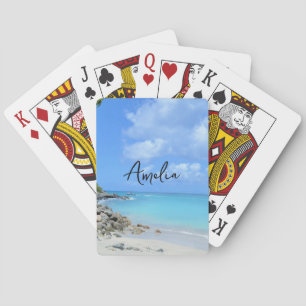 Schöne türkisfarbene tropische Strand Spielkarten
