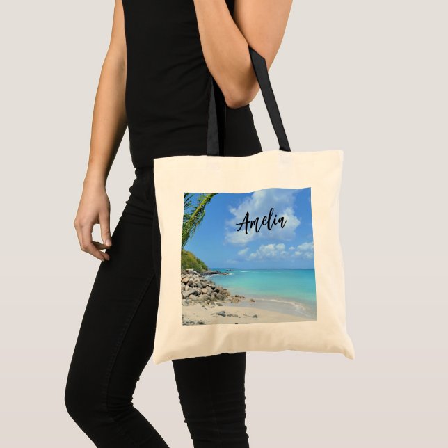 Schöne türkisfarbene tropische Strand Tragetasche (Vorderseite (Produkt))