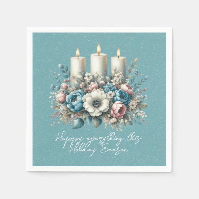 Schöne türkisfarbene Weihnachtskerzen Serviette (Vorderseite)