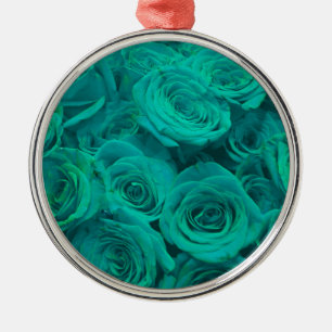 Schöne Türkisgrüne Rosen Türkisblaue Blumen  Ornament Aus Metall