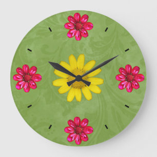 Schöne Uhr in Rosa, Gelb und Grün der Blume