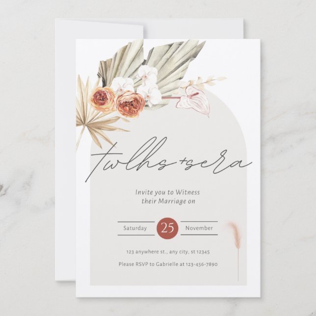 Schöne und elegante Einladung zur Hochzeit (Vorderseite)