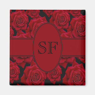 Schöne und elegante Rote Rose Bloom-Monogramm Magnet