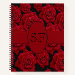 Schöne und elegante Rote Rose Bloom - Monogramm Notizbuch