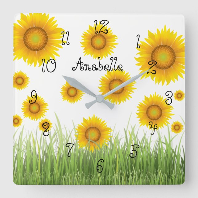 Schöne und elegante Sonnenblume Quadratische Wanduhr (Vorderseite)