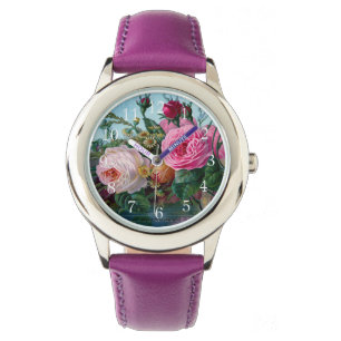 Schöne und elegante Vintage Rose drucken Armbanduhr