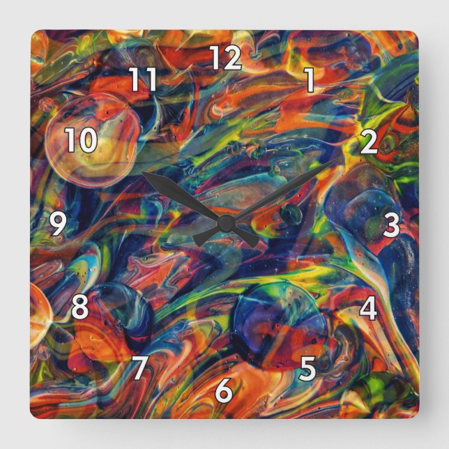 Schöne und farbenfrohe Abstrakte Kunstwerke Quadratische Wanduhr (Vorderseite)