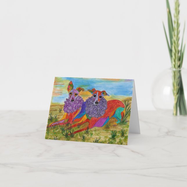 Schöne und farbenfrohe Greyhounds-Grußkarte Dankeskarte (Vorderseite)