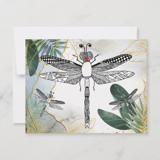 Schöne und farbenfrohe Grußkarte für die Libelle Ankündigung (Vorderseite)