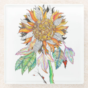 Schöne und farbenfrohe Sonnenblumen Glasuntersetzer