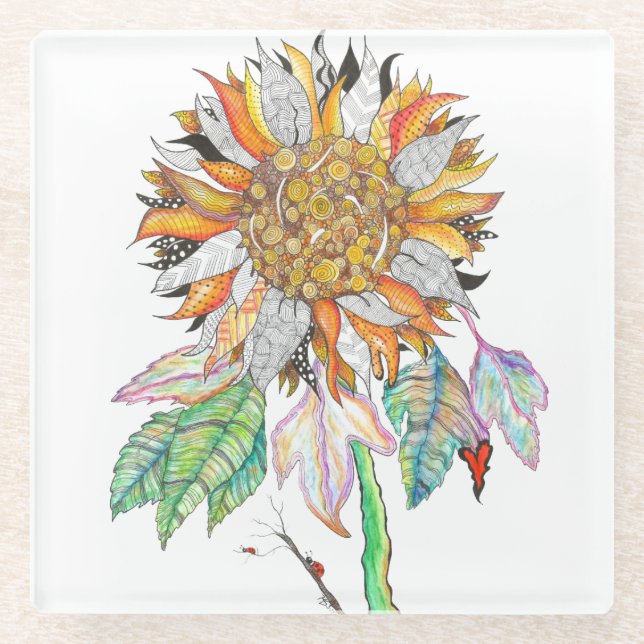 Schöne und farbenfrohe Sonnenblumen Glasuntersetzer (Vorderseite)